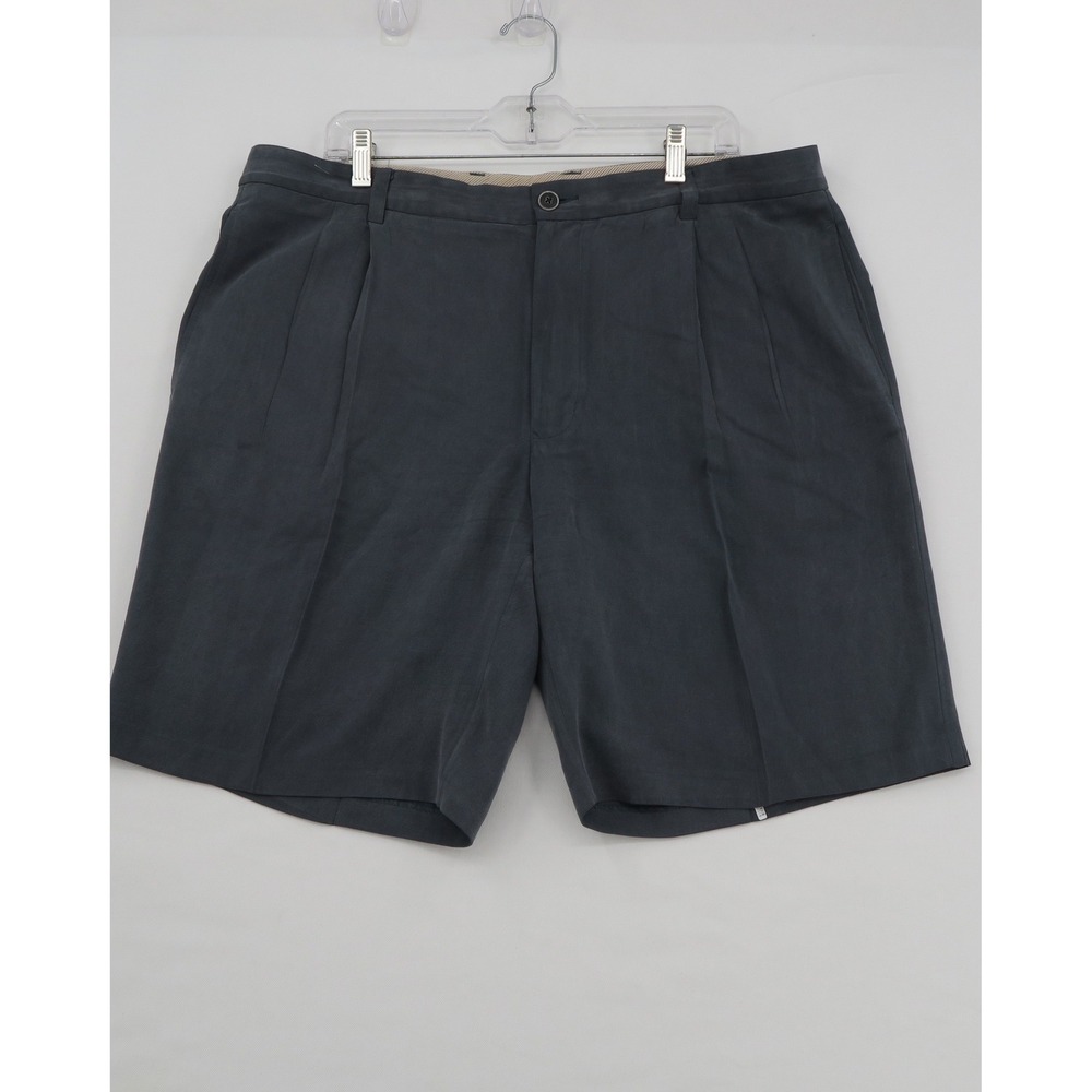 Tommy Bahama Mens 100% Silk Pleated Shorts Charcoal Gray Size 38 Resortwear